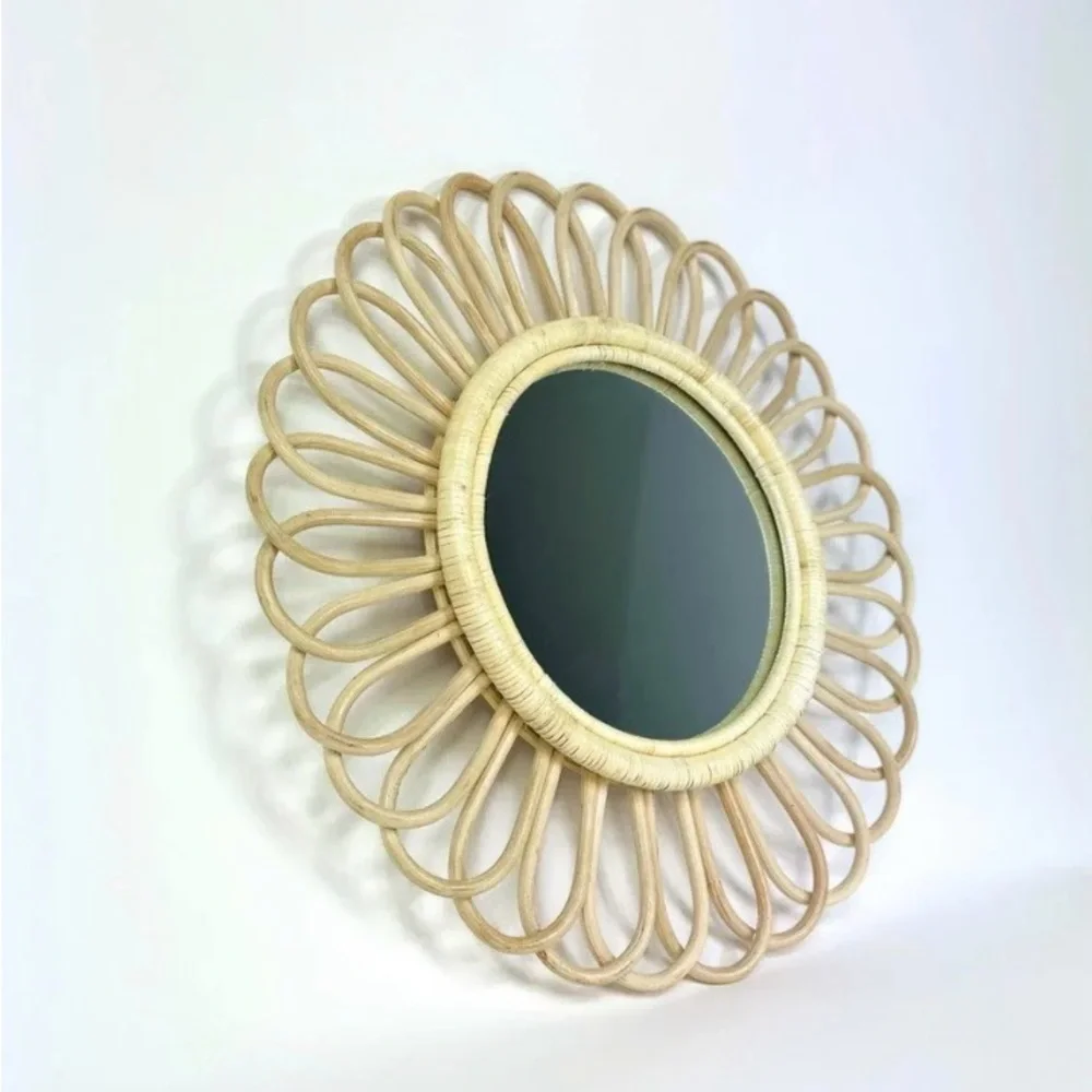 Boho Sunburst Rattan Wall Mirror - Natural Beige